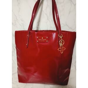 KATE SPADE New York Red Patent Leather Tote Bag w/ Bag Charm - EUC